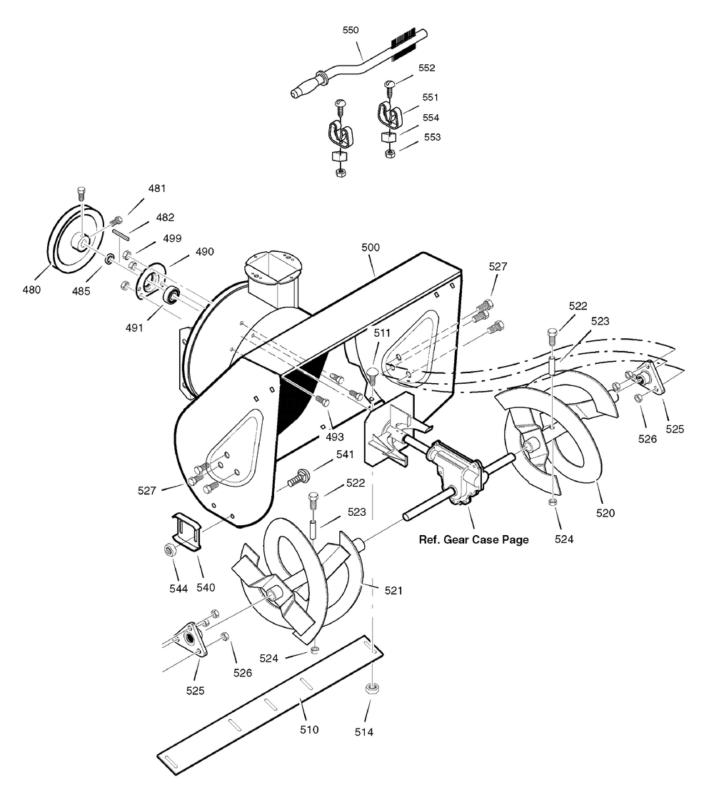 Auger Housing Diagram and Parts List for 626752X16B-ST7526 2007 Briggs and Stratton Snow Blower